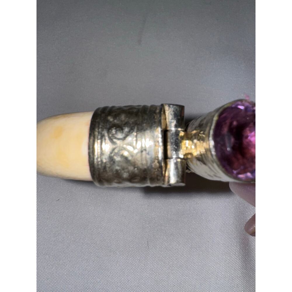 Mid-Century Carved Bone // Faux Ivory Cuff //Amethyst Bracelet - Picture 8 of 8
